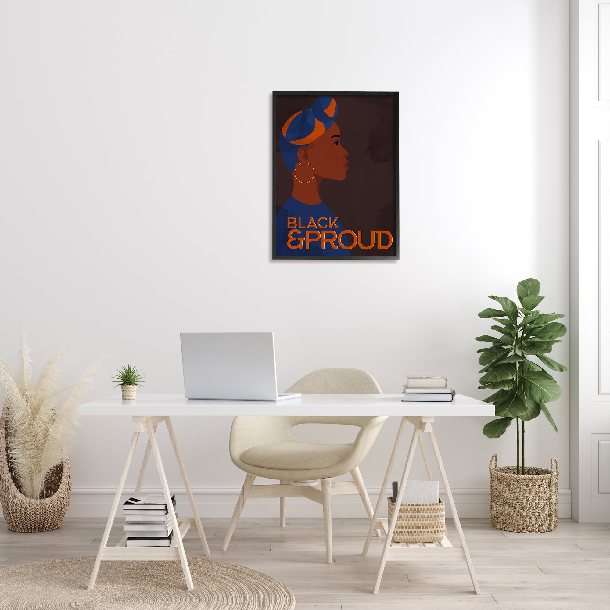 Stupell Industries African American Woman Black and Proud Phrase Typography Painting Black Framed Art Print Wall Art, 24 x 30