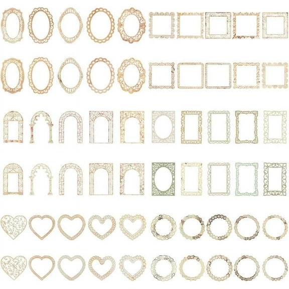 60Pcs 6 Themes Cutout Lace Scrapbook Paper Frame Decorative Paper Hollow Out Vintage Scrapbooking Paper for Journaling Card Making DIY Craft Planners Album Notebook Embellishments
