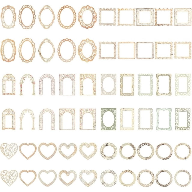 60 piezas de 6 temas recortados de encaje para álbumes de recortes, marcos de papel decorativos, papel de scrapbooking vintage ahuecado