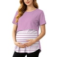 thumbnail image 2 of BRGZLK Maternity Nursing Tshirt for Womens Trendy Short Sleeve Stripe Patchwork Breastfeeding Tops Pregnant Breathable Comfortable Tees Pink S, 2 of 8