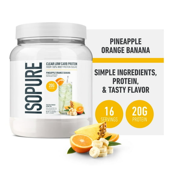 Isopure Clear Low Carb 100% Whey Protein Isolate, Pineapple Orange Banana, 14.1 oz