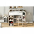 thumbnail image 5 of Full Size Wood Loft Bed with Built-in storage shelves, Clothes rails and desk, White+Naturel, 5 of 18
