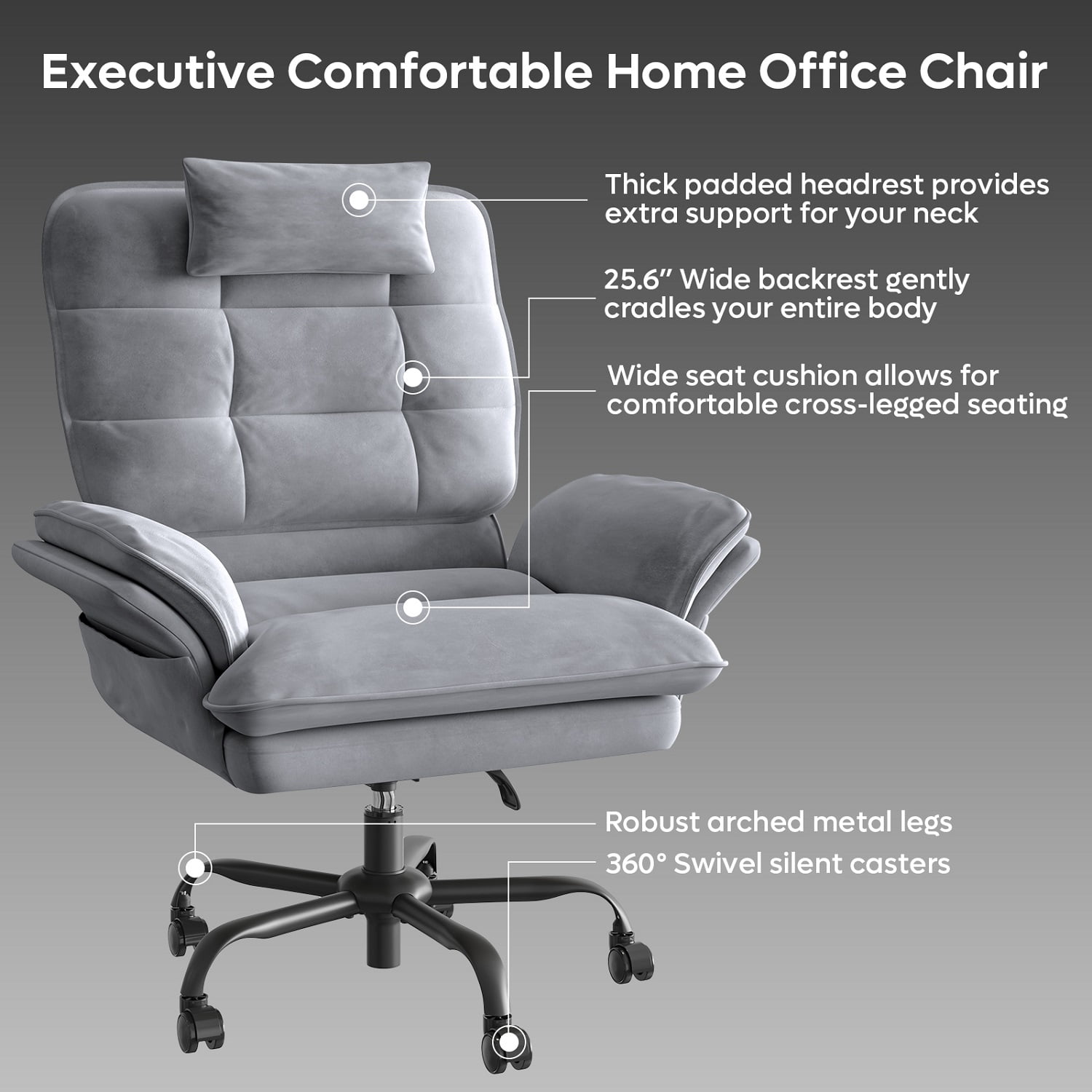 Bestier Big and Tall Executive Office Chair with Flip-Up Arms for Adults, Adjustable Height, Reclining Office Chair with Headrest & Side Pockets in Grey