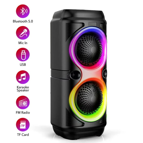 Dual 4Inch Portable Bluetooth Speaker Dual Speakers Party Stereo Subwoofer RGB Lights HiFi Stereo Heavy Bass with TWS Function