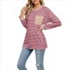 thumbnail image 2 of Camisas de Larga para Mujer, Cuello Redondo A Rayas, Corte Holgado, Camiseta de Bloques de Color Otoño 2025 con Bolsillo Rayas Rojas L, 2 of 10