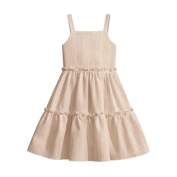 Favoffer Big Girls Dress Solid Color Cute Ruffle Strap Design Tiered Cake Style Lightweight Casual Summer Princess Dress For Daily Outdoor Party Vacation Wear