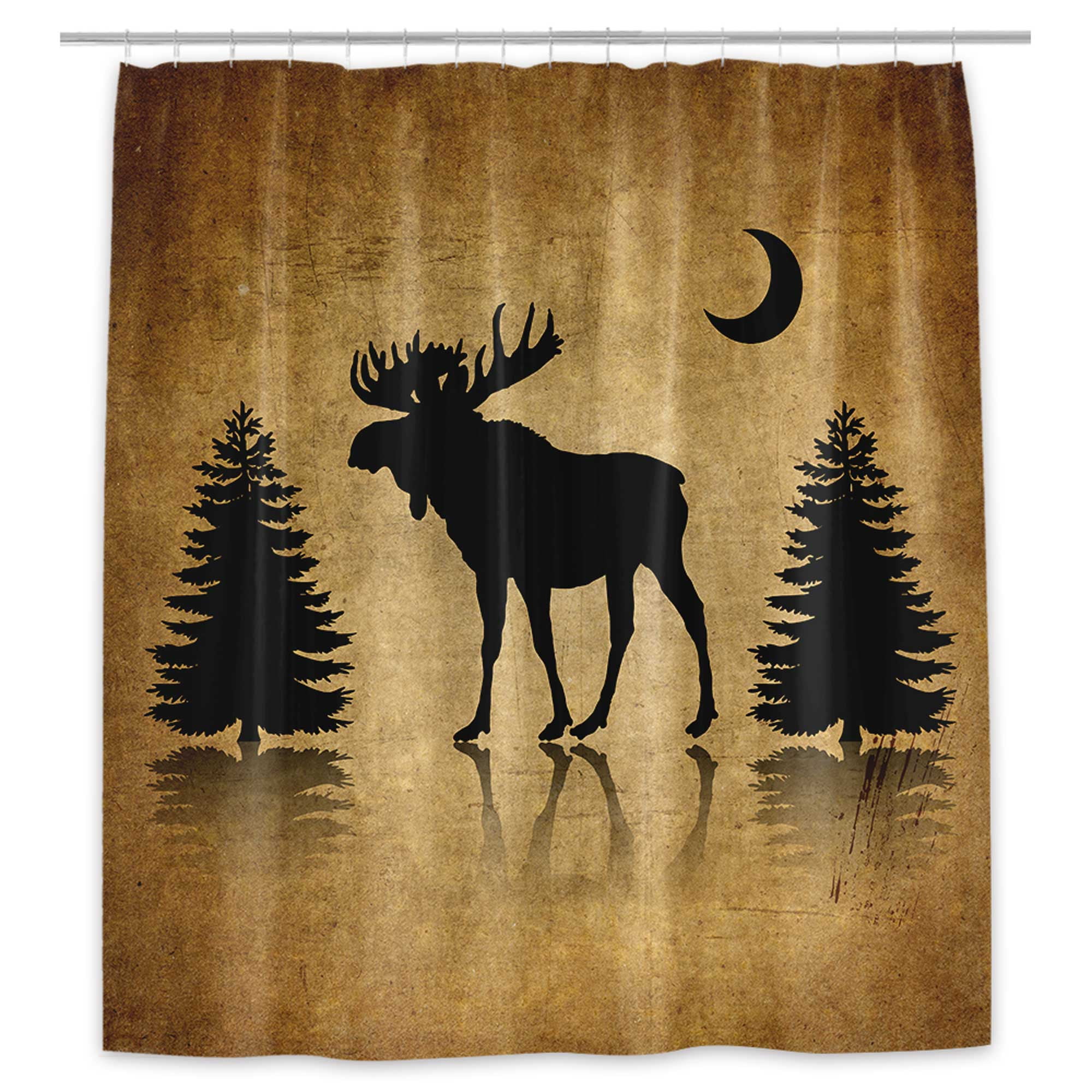 Vintage Deer Shower Curtain Rustic Elk Moose Deer Forest Moon Shower Curtains 