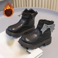 thumbnail image 2 of LYHaoo Girls Side Zipper Boots Girls Short Boots For Kids Fall And Winter Style Leather Booties With Bow For Young Girls Sizes 10 Black(3.5-4 Years), 2 of 6