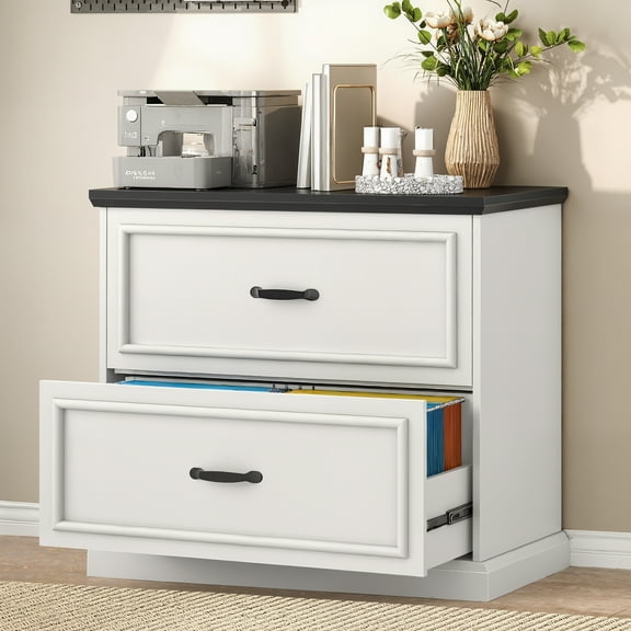 Vabches Farmhouse 2 Drawer File Cabinet, Office Filing Cabinet Nightstand with Metal Handles for Home Office