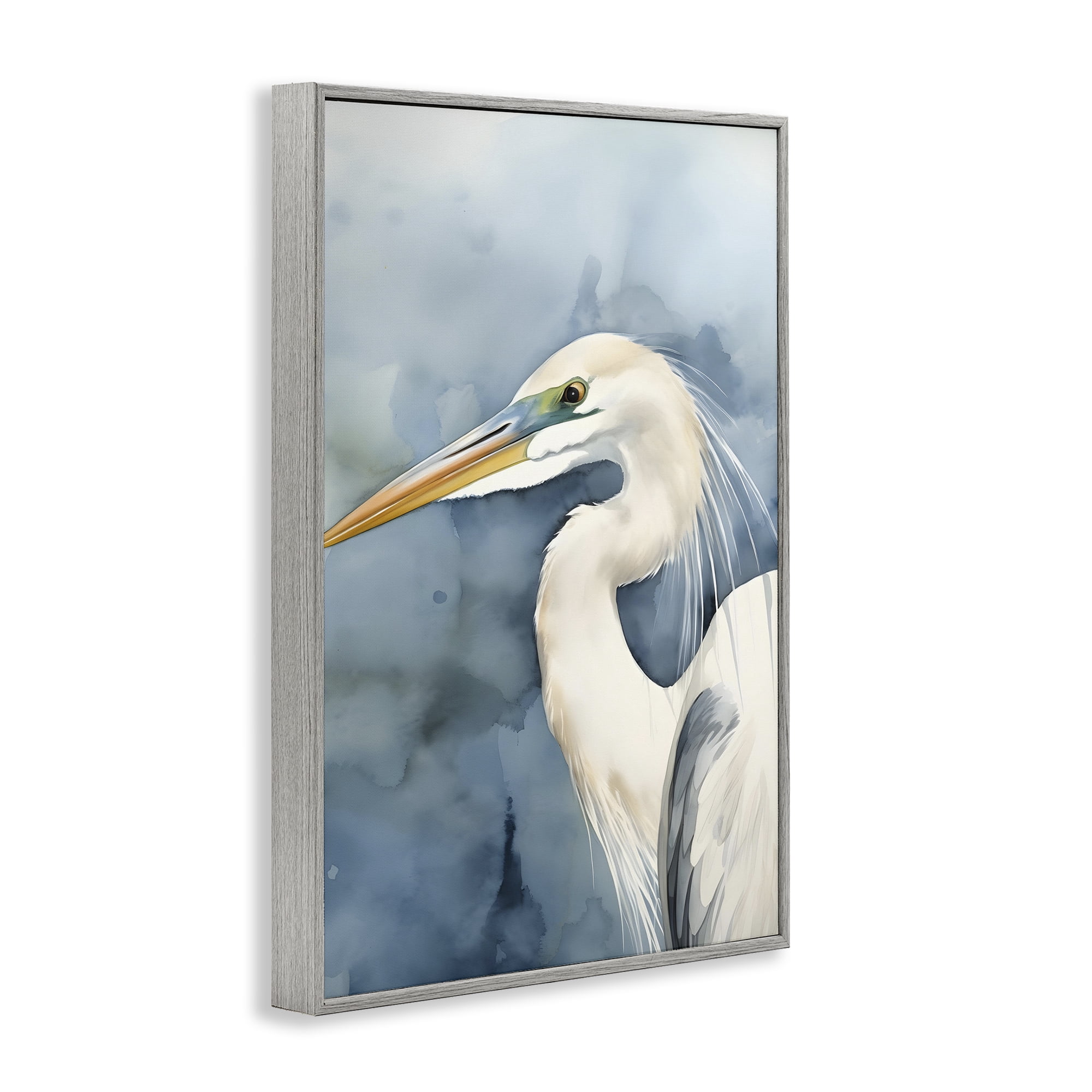 Stupell Industries Beach Bird on Blue Animals & Insects Painting Gray Framed Art Print Wall Art, 12 x 18