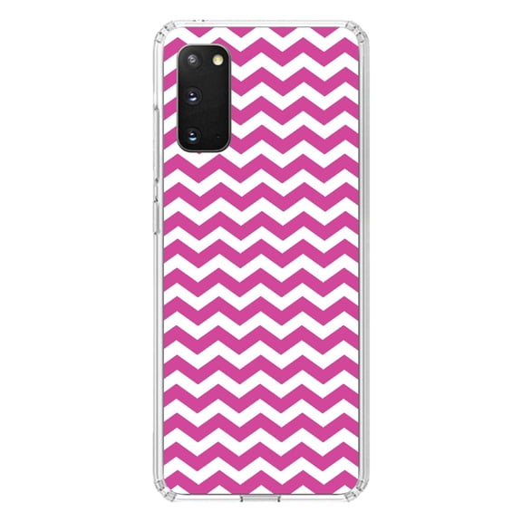 DistinctInk Clear Shockproof Hybrid Case for Galaxy S20 / S20 5G (6.2" Screen) - TPU Bumper, Acrylic Back, Tempered Glass Screen Protector - Hot Pink White Stripes Wave - Stripes Pattern