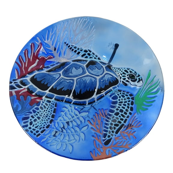 18-in H Glass Birdbath with Turtle Accent and Metal Stand