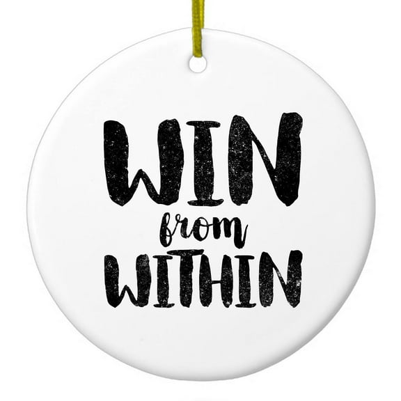 DistinctInk Hanging Ceramic Christmass Tree Ornament with Gold String - Great Gift / Present - 2 3/4 inch diameter - Win From Within