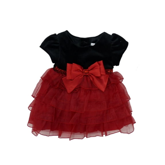 Youngland Infant Toddler Girls Black Velour Red Ruffle Holiday Party Dress 24m