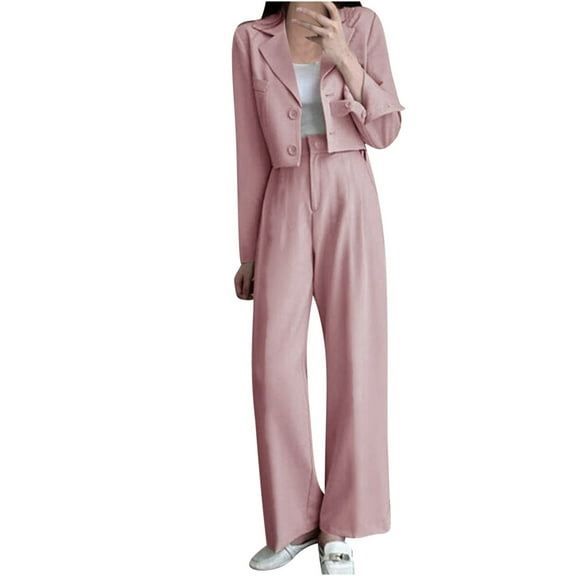 Womens Suit Set Womens Fashion High-End Sense Temperament Commuting Suit Long Sleeved Lapel Set Women Suit Set