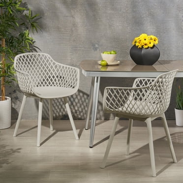 Christopher Knight Home Poppy Plastic Outdoor Dining Chairs Set of 2, Mesh Back Design, Camel