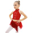 thumbnail image 5 of Raenseen Kids Girls Jazz Latin Dance Outfits Rhinestones Crop Top with Feather Briefs Skirt Red 12, 5 of 6