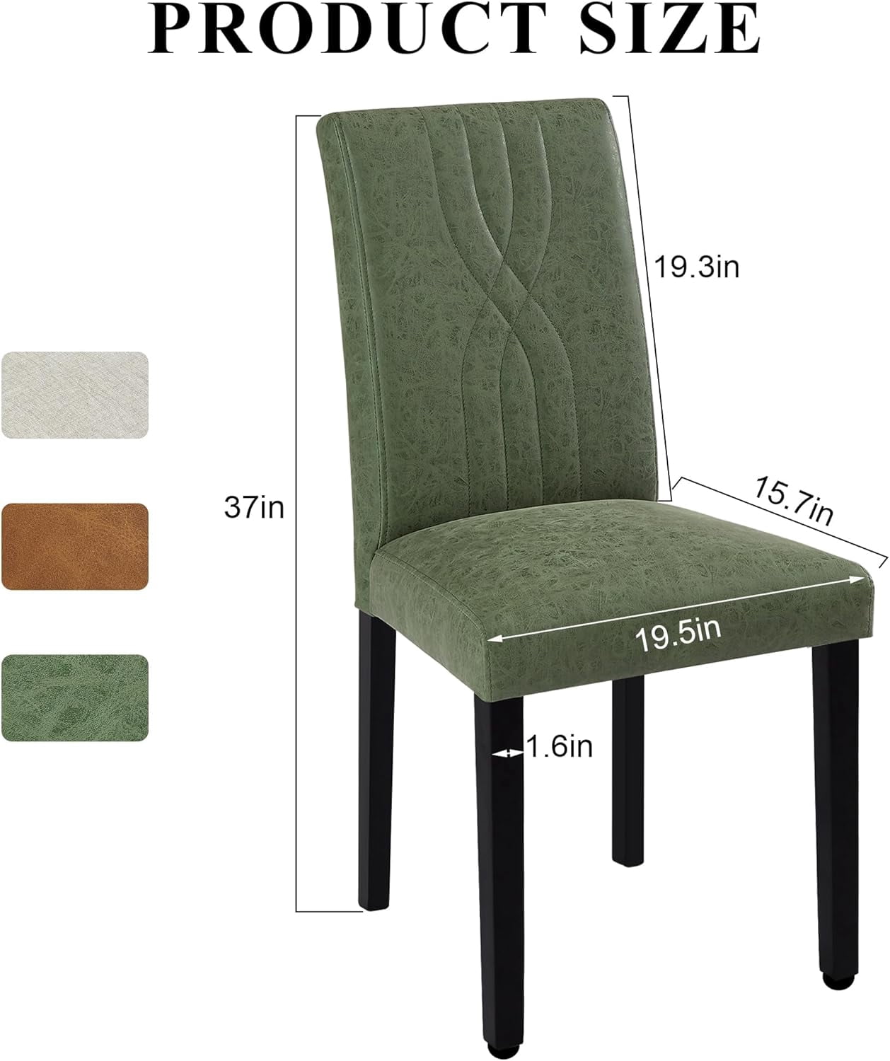 VECELO Upholstered Dining Chairs, Modern PU Leather High Back Chair with Wood Legs for Kitchen, Living Room, Set of 6, Dark Green