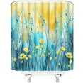thumbnail image 3 of Teal Yellow Shower Curtain Modern Blue Teal Yellow Abstract Floral Brushstrokes Painting Art Fabric Bathroom Curtain with Hooks, 3 of 3