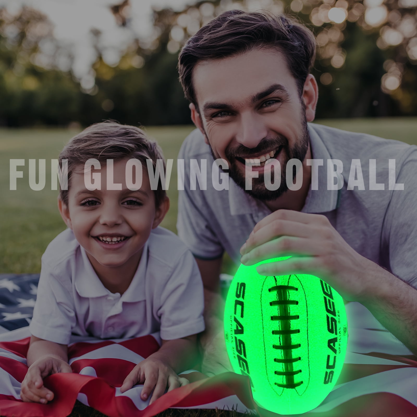 Football Glow in The Dark - Green Light Up Footballs Official Size 9 - Glowing Leather Night Ball Gift for Teen Boys Girls Men and Women - Outdoor Indoor Traning Balls
