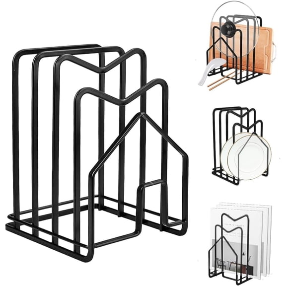 TACYKIBD Chopping Board Holder Black Cutting Board Rack Countertop Pot Lid Holder Chopping Board Organizer Kitchen Cookware Storage for Pan Lids, Plates, Dishes, Cutting Boards,12 x 14.5 x 21.5cm