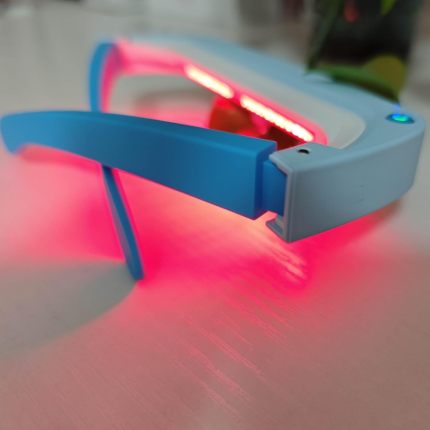 LAHOSH 670nm Red Light Therapy Glasses, 10000 LEDs Eye Care Glasses for Visual Comfort & Relaxation, Rechargeable LED Light Therapy with 4 Timer Settings, Lightweight Ergonomic Design (Blue/White)