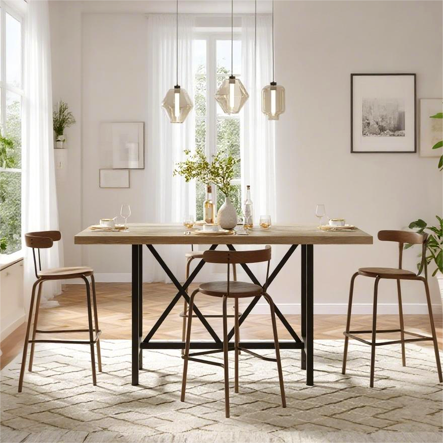Fnova 35.4" Tall Dining Table, Rectangular Counter Height Kitchen Table with Metal Footrest for 6 People