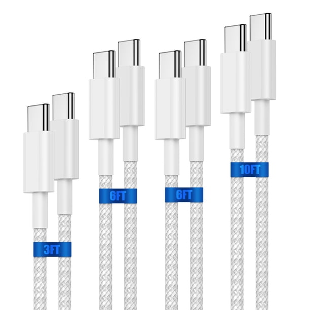Cable USB C a USB C de carga rápida, paquete de 4 unidades de 60 W para iPhone