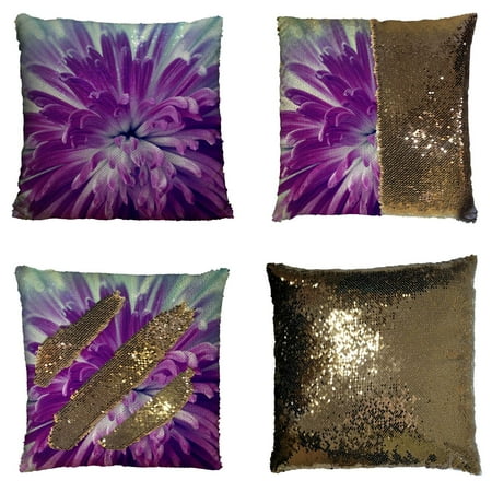- YKCG Big Blooming Flower Purple Violet Flower Reversible Mermaid Sequin Pillow Case Pillow Cover 16x16 inches