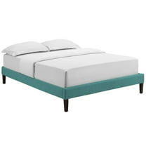 Modern Contemporary Urban Design Bedroom King Size Platform Bed Frame, Fabric, Aqua Blue