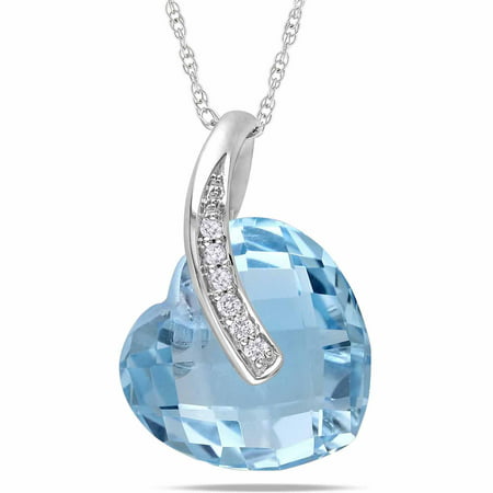 6-1/2 Carat T.G.W. Blue Topaz and Diamond-Accent 10kt White Gold Heart Pendant