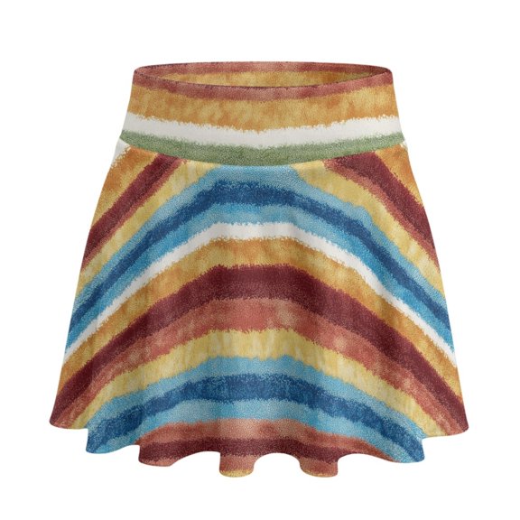 Whosucclay Rainbow Stripes Polyester Spandex Blend Tennis Skirt with Built-in Shorts, 2 Side Pockets Underneath Athletic Skorts for Golf Yoga Outdoor Sports, Size XX-Large