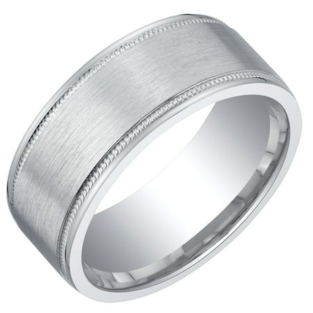 Millgrain Comfort Fit Band (Mens Classic Sterling Silver Wedding Ring Band in Milgrain Brushed Matte 8mm Comfort Fit Sizes 8 to)