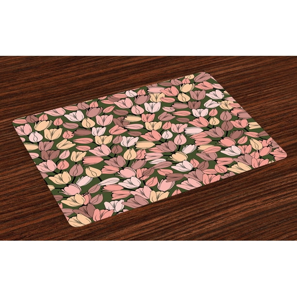 Flower Placemats Set of 4 Pattern with Retro Tulips Springtime Garden