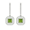 thumbnail image 3 of 14K Solid Gold Lever Back Stud Earrings for Women | 2.8174 cttw Princess Cut Natural Peridot | White Gold, 3 of 5
