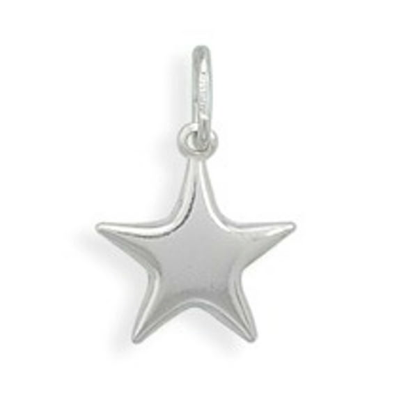 Sterling Silver 16" 1mm Box Chain 3D Puffed Star Pendant Necklace