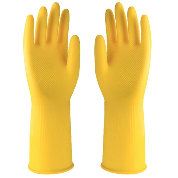 3 pares de guantes domésticos reutilizables, guantes de goma para lavar platos, grosor extra, mangas largas, limpieza de cocina, trabajo, pintura, (talla M, amarillo)