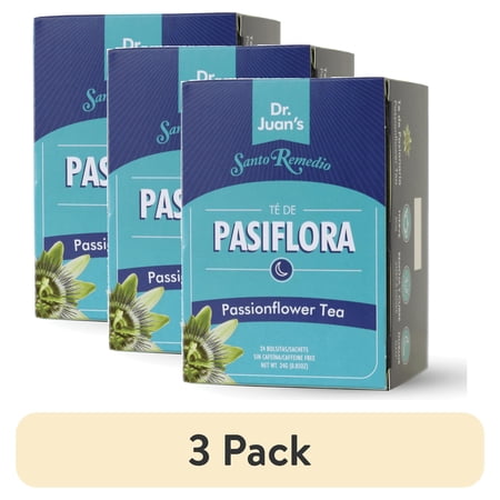 (3 pack) Santo Remedio Caffeine-Free Passionflower Herbal Tea Bag, 24 Count, 0.85 oz., Blue Box