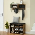 thumbnail image 4 of 6-in-1 Entryway Hall Tree with Storage Bench – Coat and Shoe Rack, 5 Hooks, 9 Cubbies, Bookshelf, Blackboard – Space-Saving Organizer for Hallway or Living Room, Vintage Color, 31.5 Inches, 4 of 8