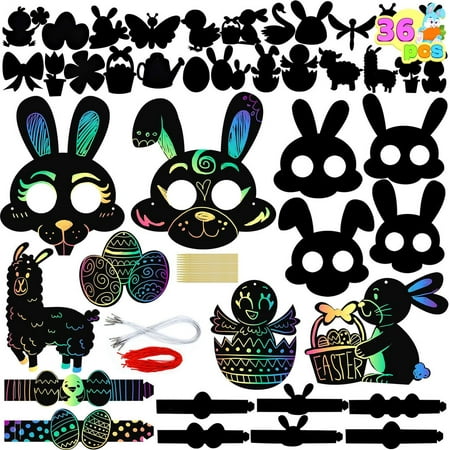 JOYIN 36 PCs Easter Rainbow Scratch Cards Craft Art Set for Kids