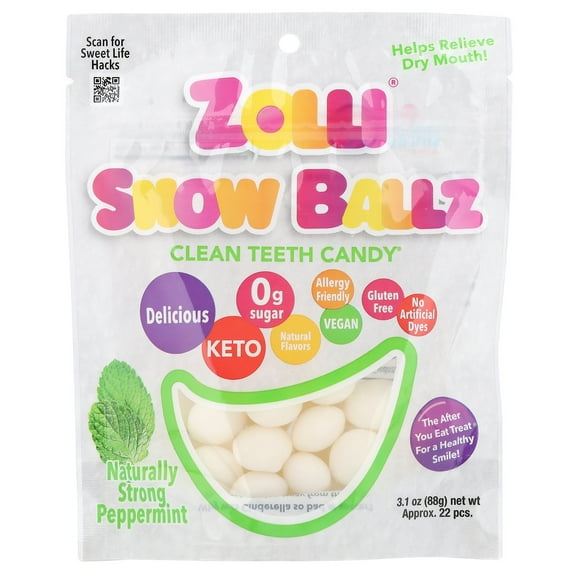 Zollipops Zolli® Snow Ballz, Naturally Strong Peppermint, Approx. 22 Pieces, 3.1 oz (88 g)