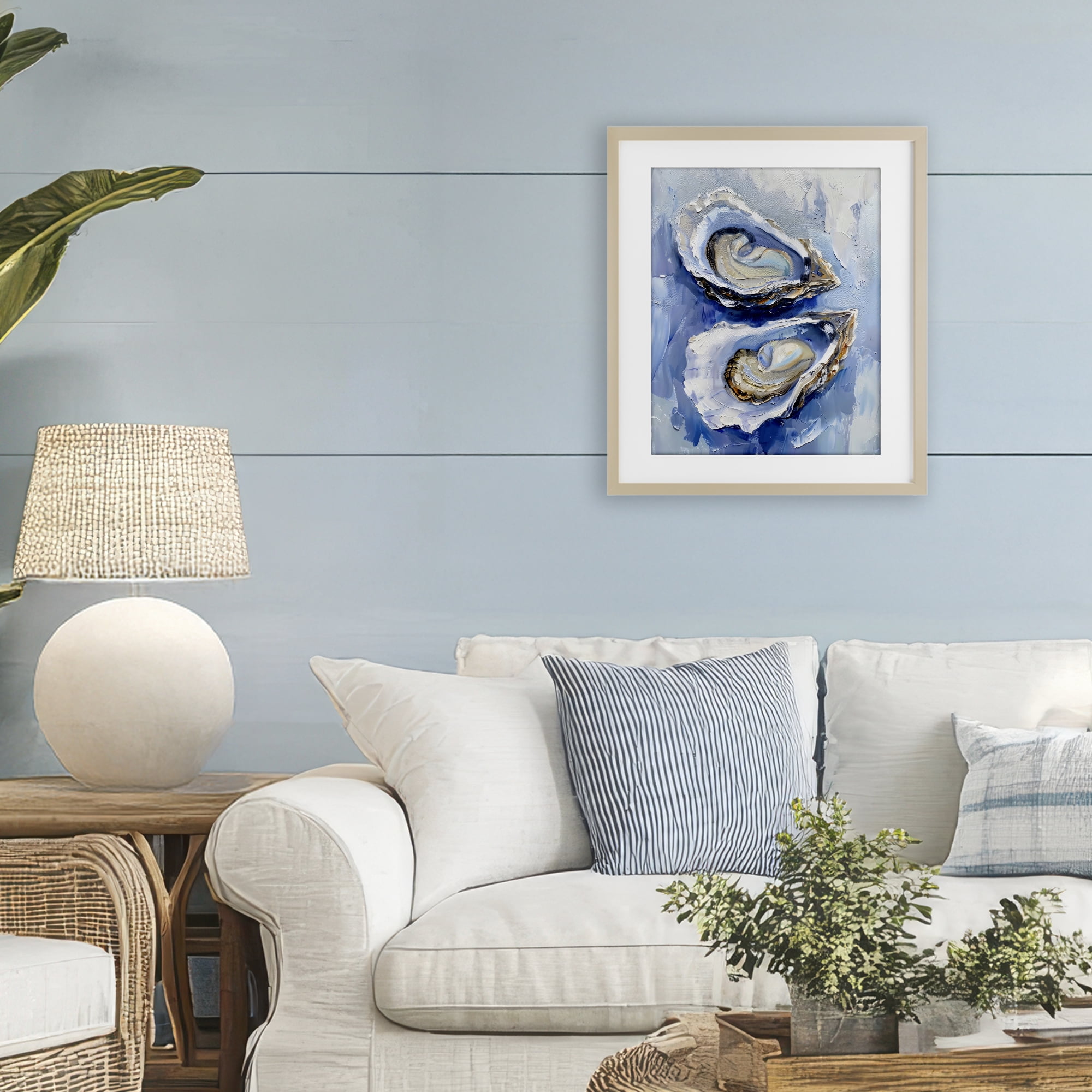 Stupell Industries Coastal Oysters in Pearlescent Light Birch Framed Print Under Glass, design by Creative Studio