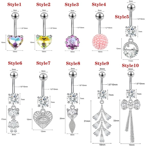 QQTDFG 1 Piece Stainless Steel Belly Button Ring Dangle Navel Piercing Barbell Jewelry-Style 1