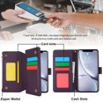 thumbnail image 6 of Allytechgroup Wallet Case for Apple iPhone XR,  Retro [1 Zipper Pocket + 6 Cards Slots] Hand Wrist Shoulder Strap Stand Shockproof iPhone XR Cover Case for Girls Women, Purple, 6 of 10