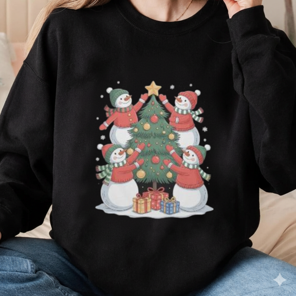 Classic Christmas Snowman Tree Crewneck Winter Snowcrew Sweatshirt, up to size 5XL