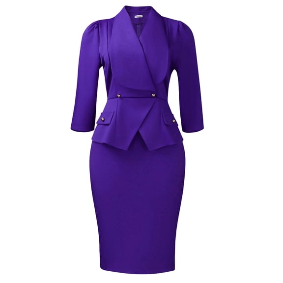 AURA Plus Size Elegant African Bodycon Midi Dress Large Lapel Three Quarter Sleeve High Waist Work Office Dress