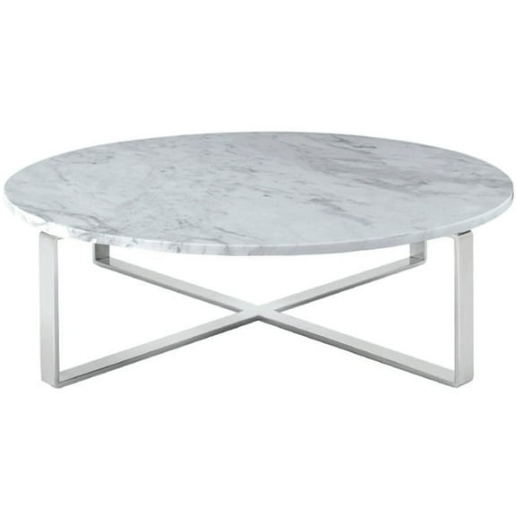 Rosi Chrome Base Coffee Table With Marble Round Top In Grey White