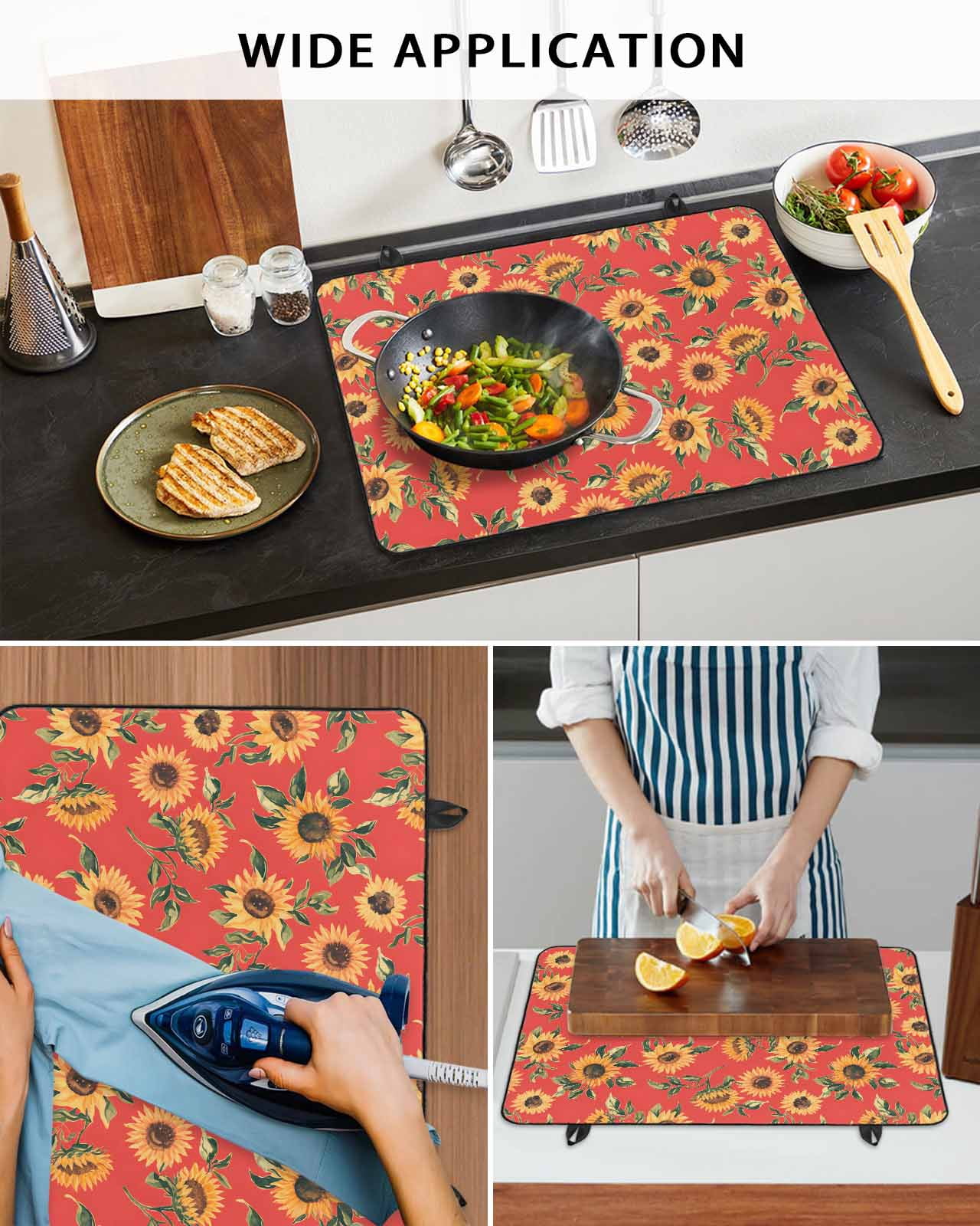 nqOlkjepod Large Induction Cooktop Protector Mat 24"x21", Yellow Sunflower Stove Top Covers for Electric Stove, Vintage Floral Garden Pastoral Botanical Stove Burner Cover Mats Stove Cover