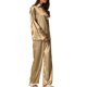 thumbnail image 4 of INSPIRAR CHIC Conjuntos de Pijamas de Satén para Mujeres, Tops de Cuello en V con Pantalones, Conjuntos de Lounge Casual en Caqui L, 4 of 5