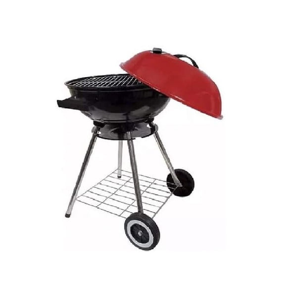 Red Charcoal Kettle Grill 18” Charcoal, Chrome Plated Cooking Grill, Rear Wheels for Easy Transport